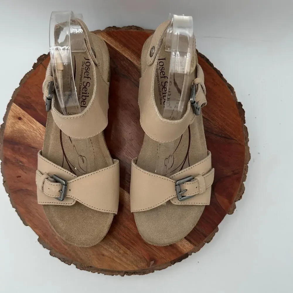 Josef Seibel Wedge Sandals Size 38 Beige EUC Comfort Cottagecore Boho Feminine